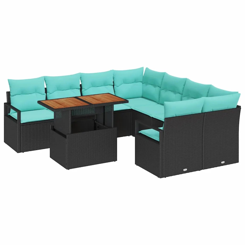 Set da Pranzo per Giardino con cuscino 9 pcs Nero e Verde acqua 3349696