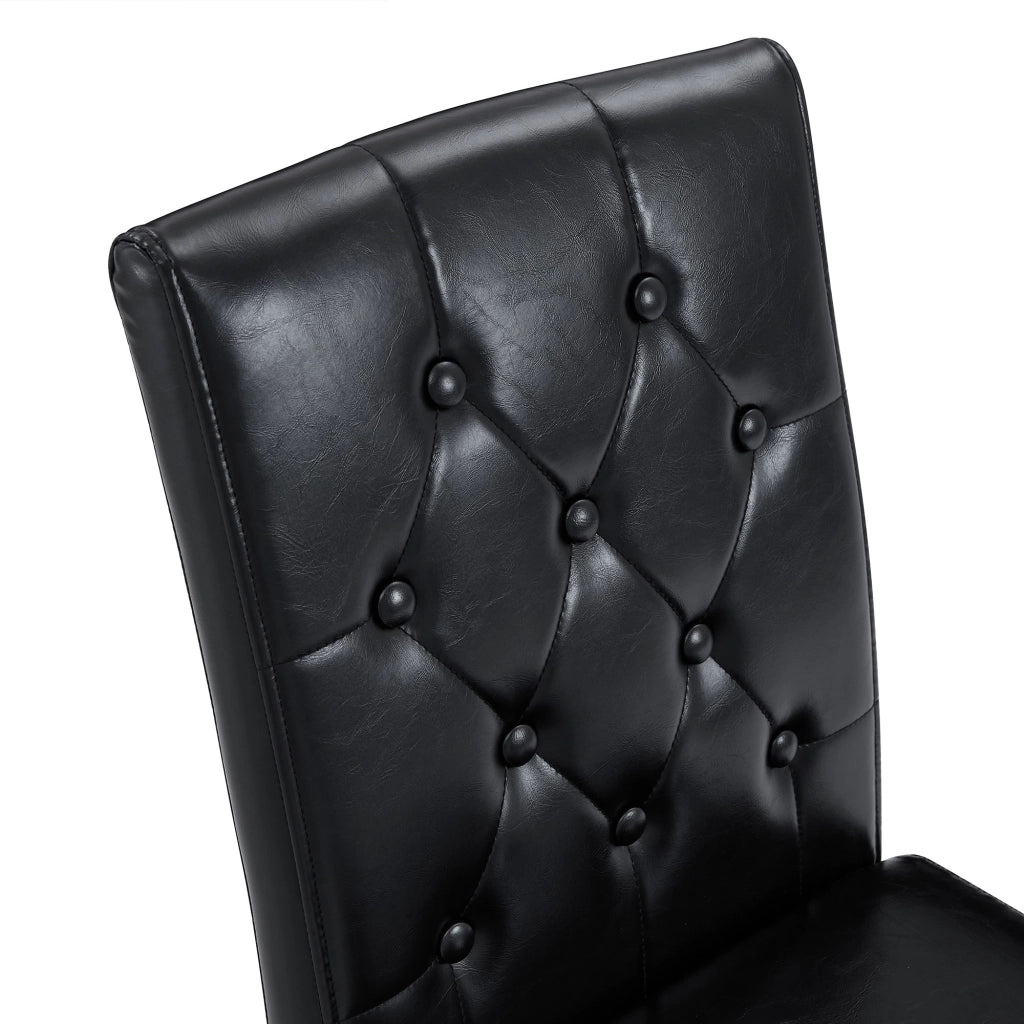 Set di 4 sedie da pranzo nere in PU con gambe in metallo, design moderno con cuciture rombiche