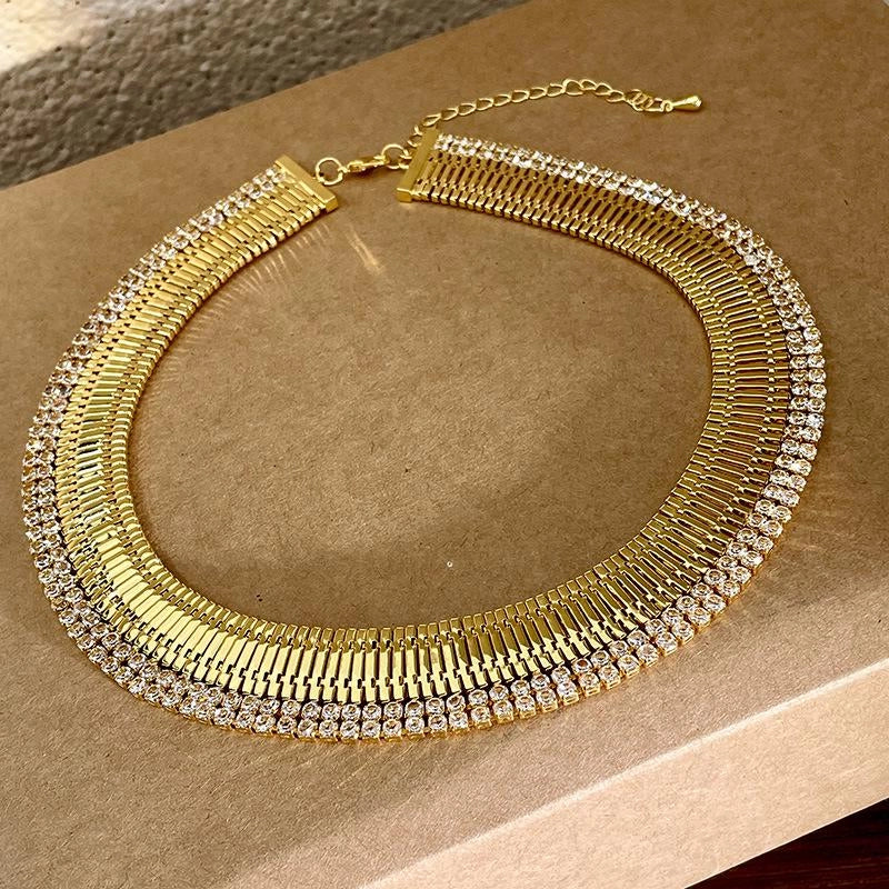 Collana girocollo vintage fatta a mano con cinturino in oro e diamanti, morbida e vintage, regalo di Natale o compleanno.