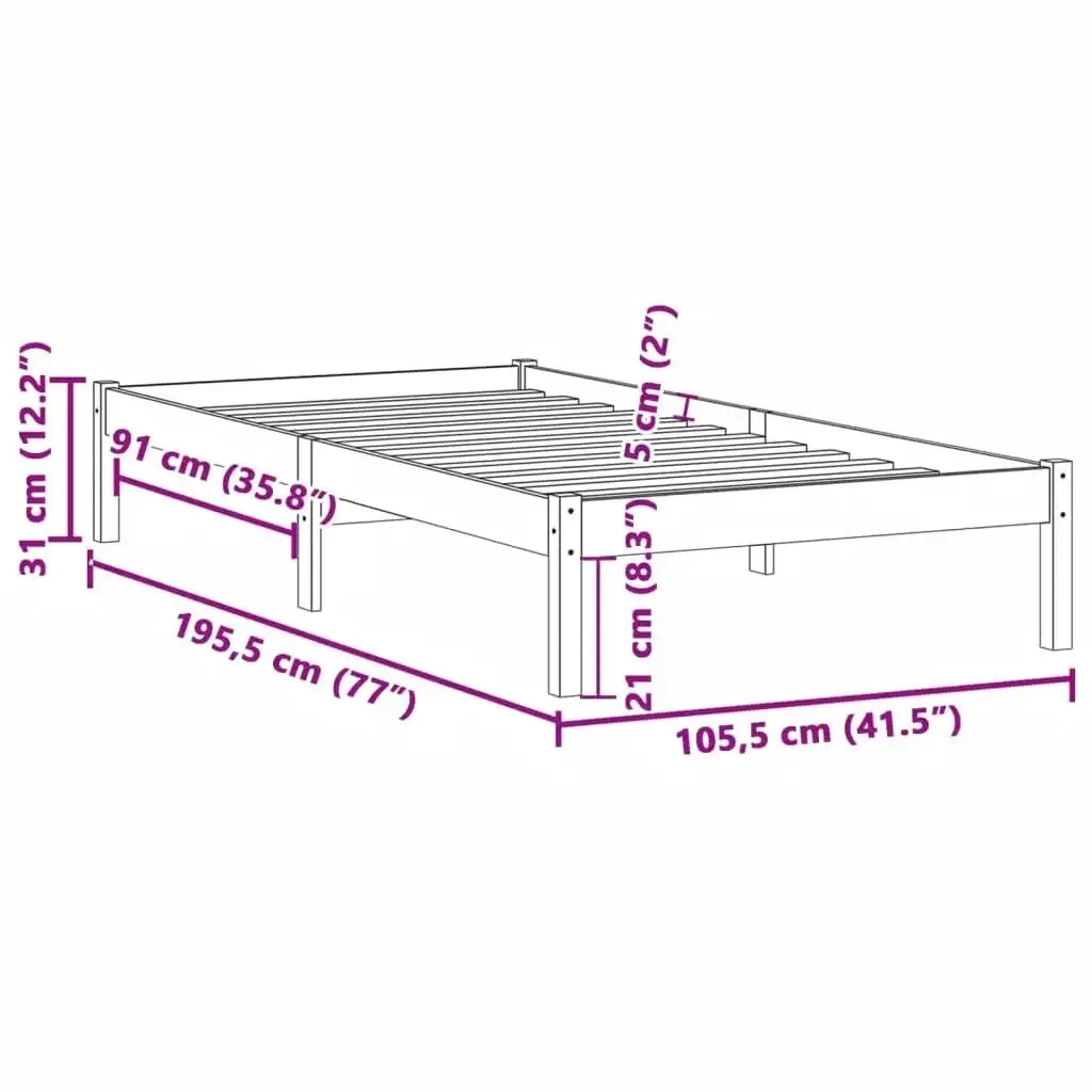 Giroletto senza Materasso-Struttura Letto 100x190 cm in Legno di Pino Doppio
