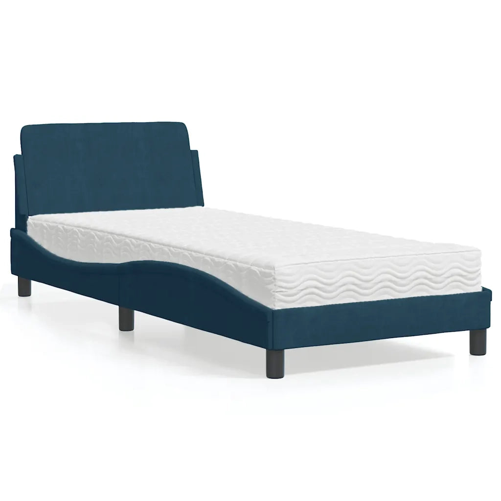 Letto con Materasso-Struttura Letto con Materasso Dover Blu 90x190 cm in Velluto
