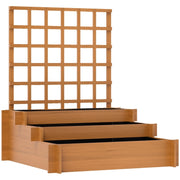 Aiuola rialzata con traliccio, fioriera a 3 livelli con rivestimento in tessuto non tessuto, in legno di abete, marrone, 95 x 95 x 110 cm