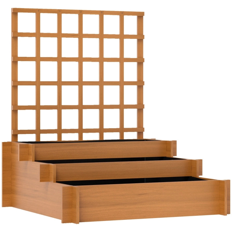 Aiuola rialzata con traliccio, fioriera a 3 livelli con rivestimento in tessuto non tessuto, in legno di abete, marrone, 95 x 95 x 110 cm