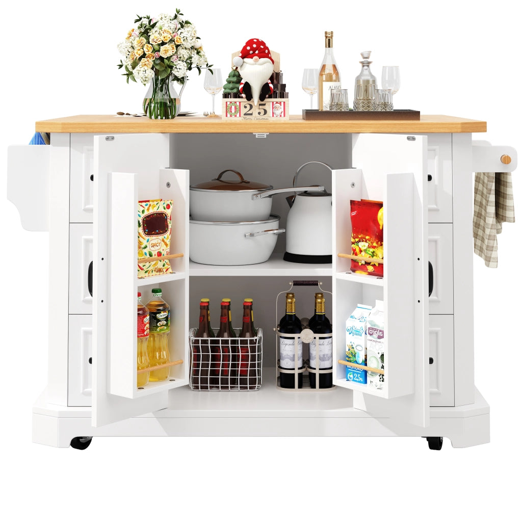 Isola Cucina Mobile con 2 Ante e 6 Cassetti ¨C MINIMAL ¨C Bianco/Nero, 120x45x91 cm