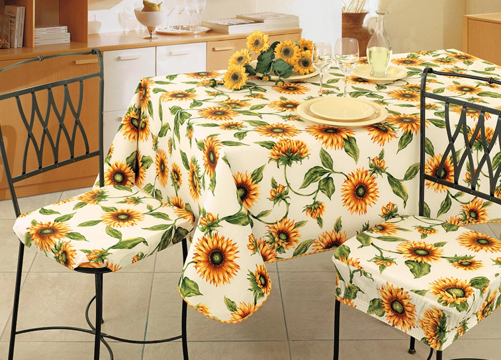 Tovaglia Copritavolo Resinata Antimacchia Modello Gransole Made In Italy - 170 Rotonda - Giallo