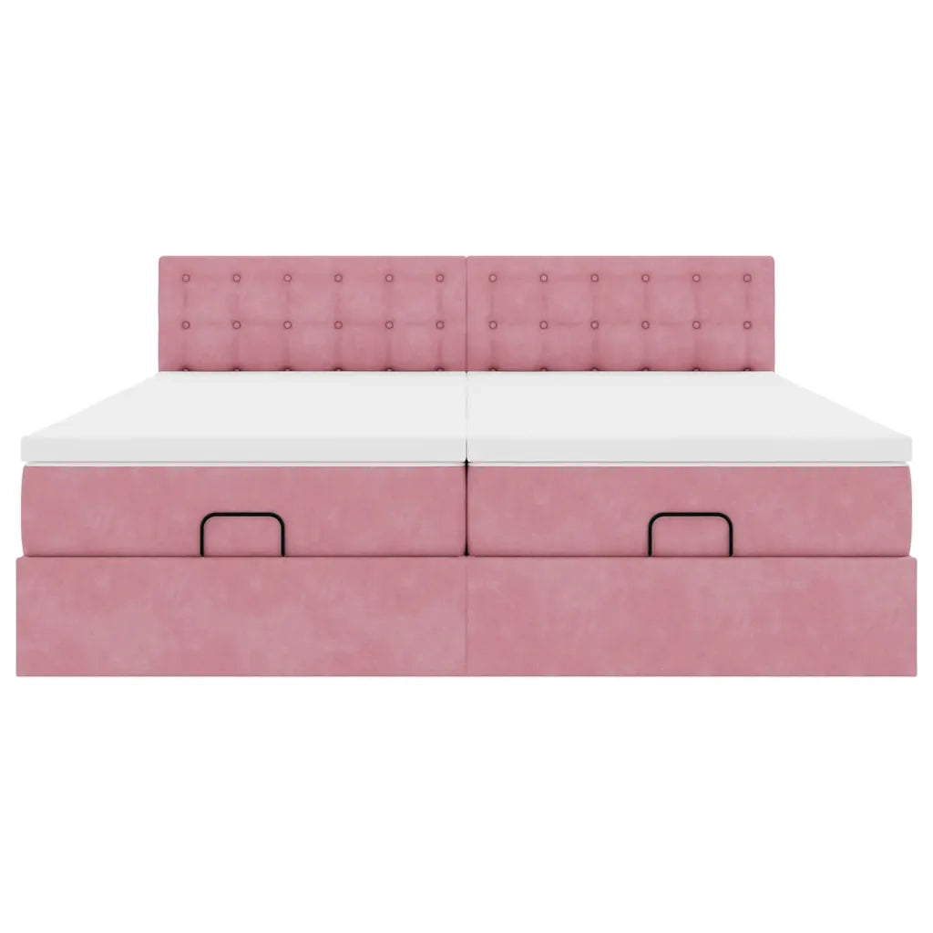 Struttura Letto Pouf con Materassi Rosa 160x200 cm Velluto 3312109