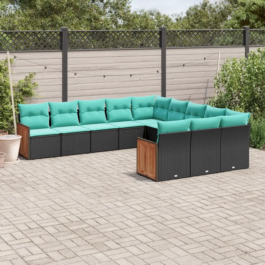 Set Divani da Giardino 11 pz con Cuscini Nero in Polyrattan 3228108