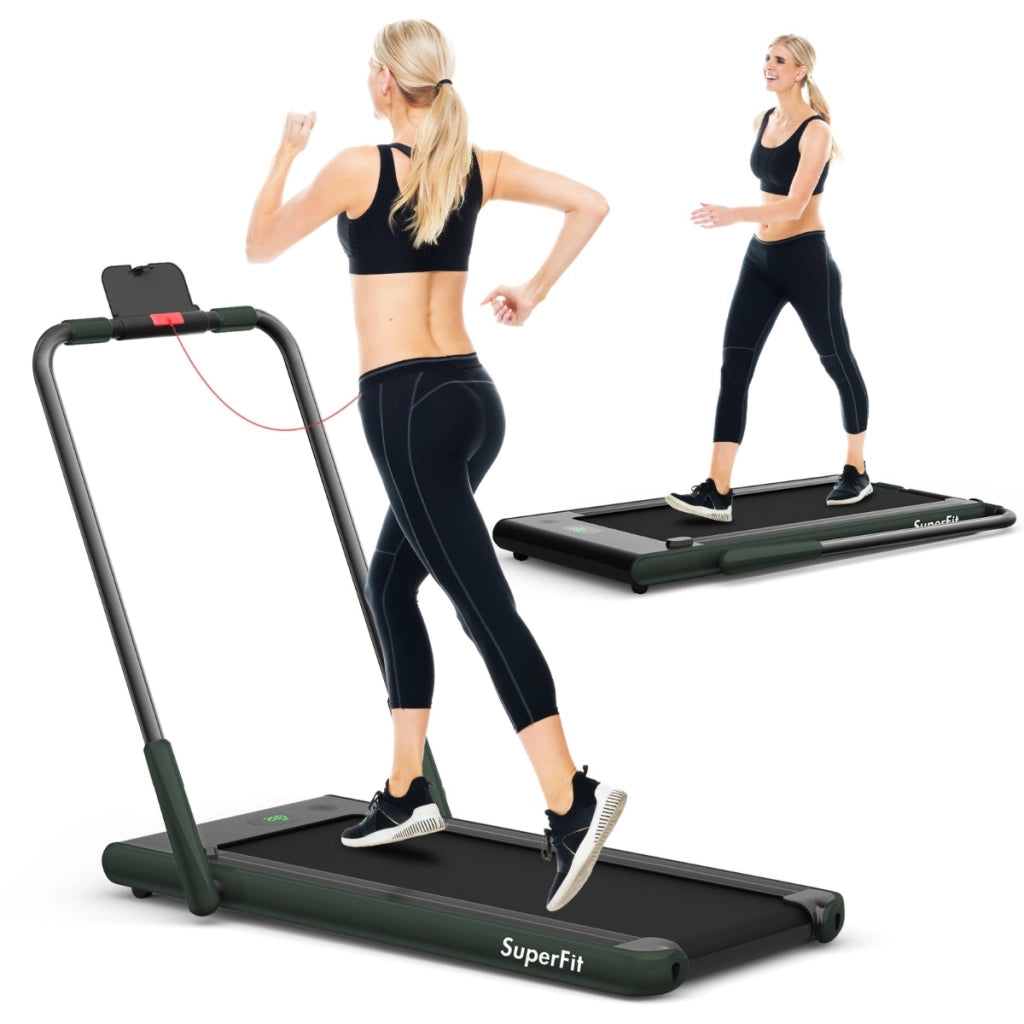 Tapis roulant pieghevole 2 in 1 con APP telecomando, Tapis roulant da 2,25HP con altoparlante display LED Verde-Tapis roulant