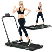 Tapis roulant pieghevole 2 in 1 con APP telecomando, Tapis roulant da 2,25HP con altoparlante display LED Verde-Tapis roulant