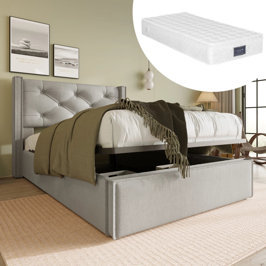 letto imbottito cotone grigio chiaro 90 x 200 cm