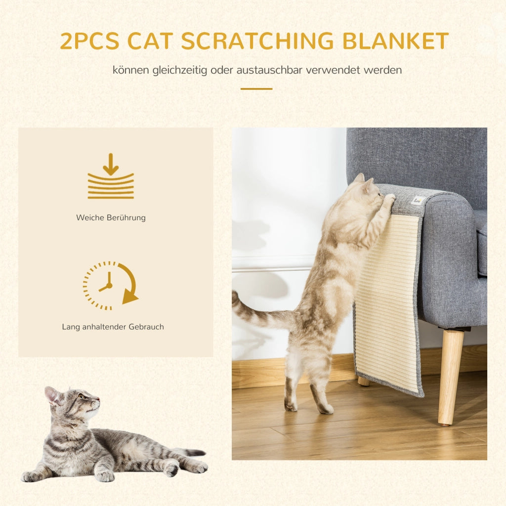 Set 2 Tappetini Tiragraffi per Gatti ¨C Xylo ¨C Sisal 130x45cm Grigio Protezione Divano Mobili