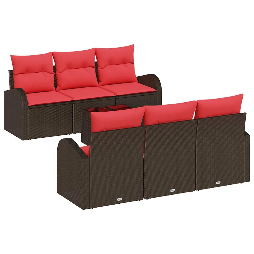 Set Divano da Giardino 7 pcs Beige e Rosso polyrattan 3354603
