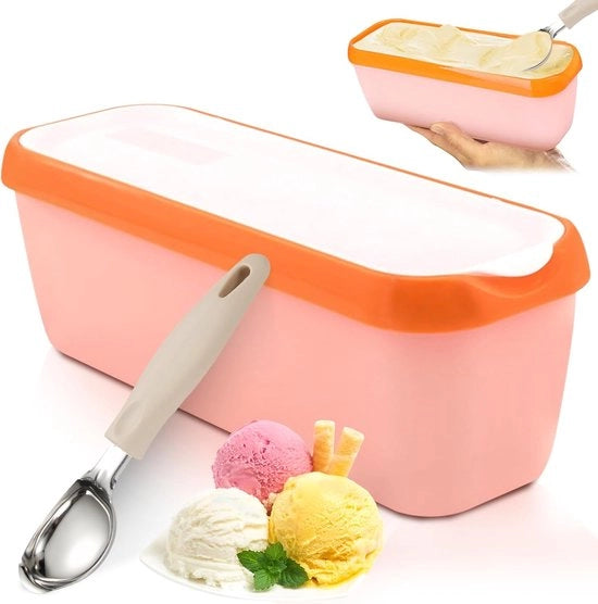 Contenitore per ghiaccio da 1,5 L con coperchio in silicio: contenitore per ghiaccio con cucchiaio per ghiaccio, contenitore di riserva per ghiaccio, contenitore per ghiaccio riutilizzabile per ghiaccio fatto in casa, yogurt