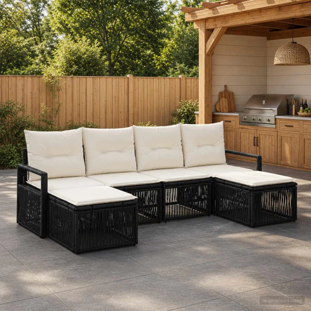 Set Divano da Giardino 6 pz Nero polyrattan 3435790