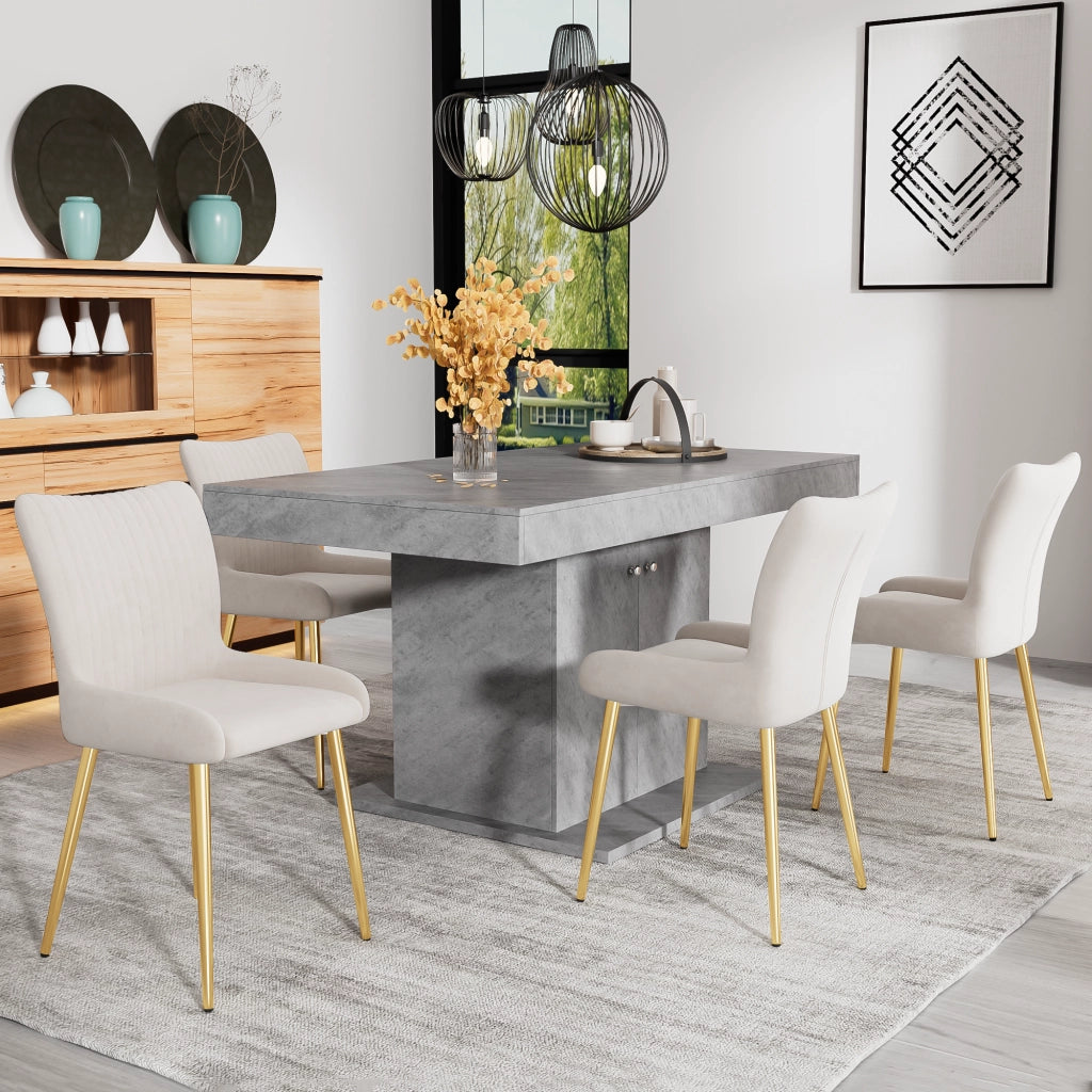 SEDIA DA PRANZO in velluto beige e oro Set da 4 pezzi