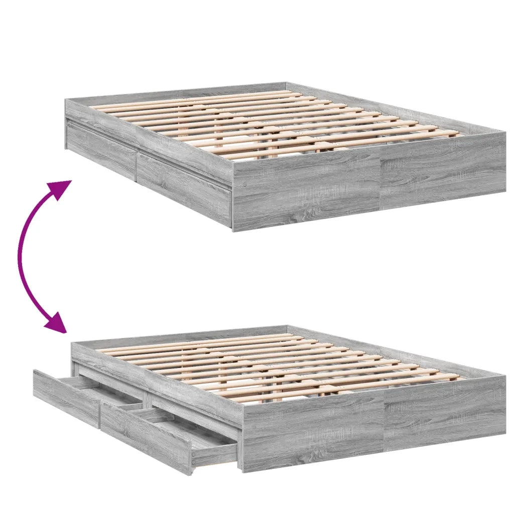 Letto matrimoniale | Letto per adulti | Giroletto Cassetti Grigio Sonoma 150x200 cm Legno Multistrato