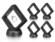 Set di Cornici Galleggianti da 4 - Supporto di Vetrina - Mini Vetrina - Supporto di Mese - Presentazione di Gioielli - Nero con Base - Display da Dozzina