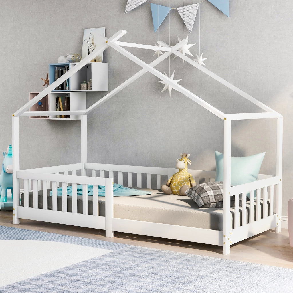 "Vendita vietata in Germania" Bellissimo letto a casetta, letto per bambini, in legno massello con sponda e rete a doghe, con protezione anticaduta pe