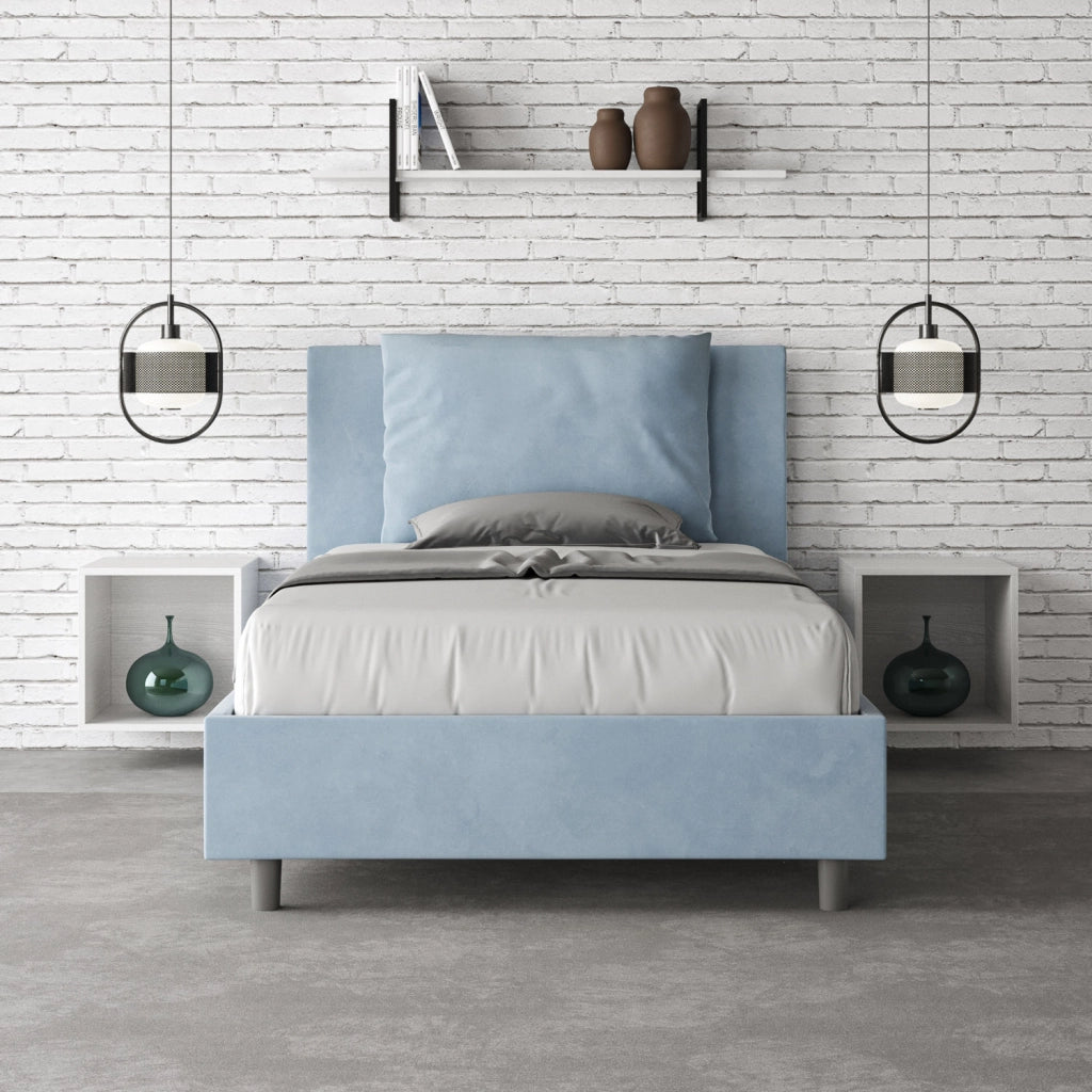 BS COM Letto una piazza e mezza senza rete imbottito 120x200 microfibra azzurro