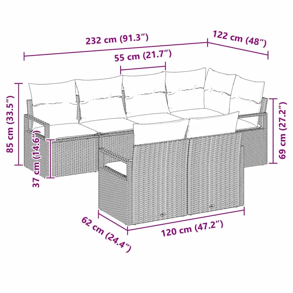 Set di divani 7 pcs Nero polyrattan 3346417