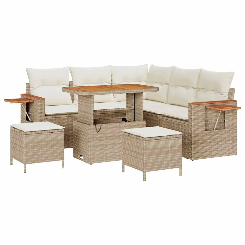 Set Divano da Giardino 9 pcs Beige e Crema polyrattan