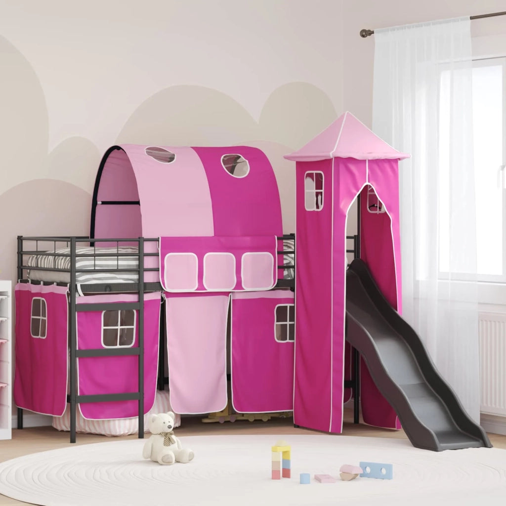 Struttura del letto loft per Bambini | Letto Infantile | Lettino Nero e rosa 75 x 190 cm