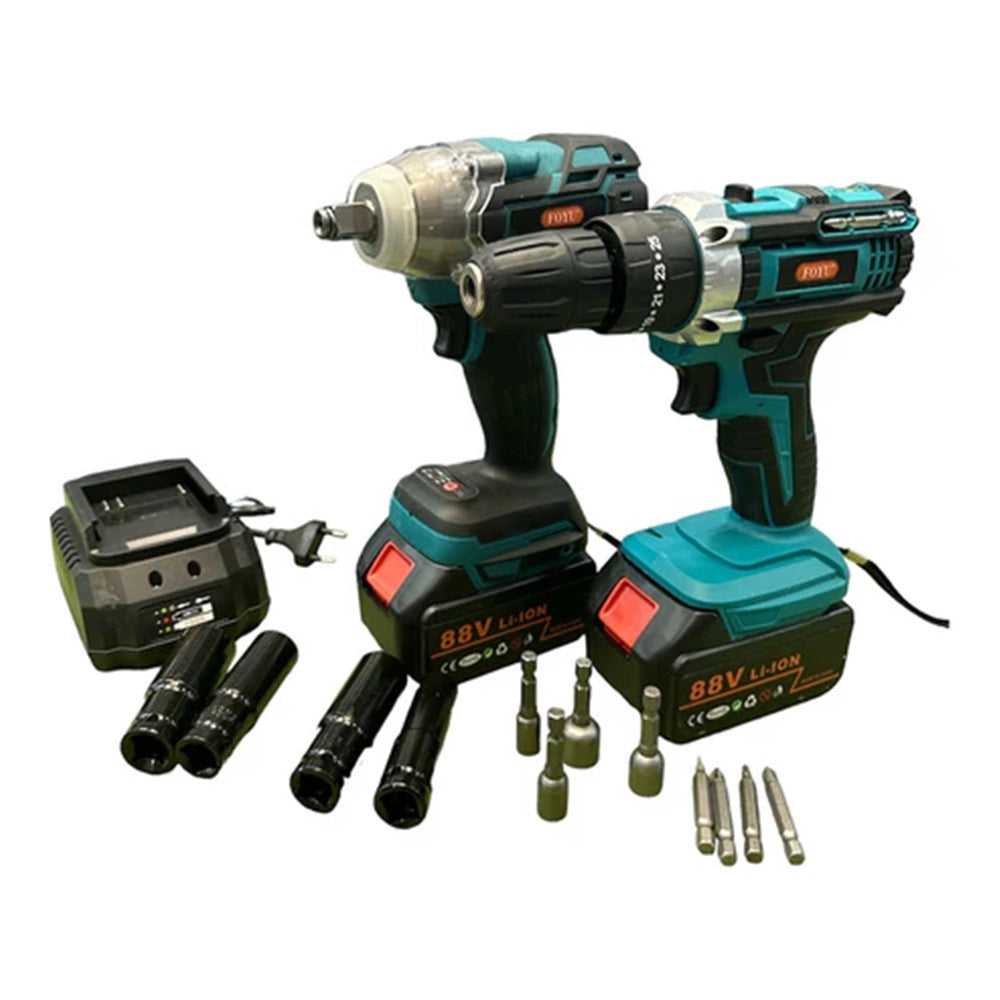 Trade Shop - Kit 2 In 1 Trapano Avvitatore Ad Impulsi Doppia Batteria 88 Volt Accessori Valigetta -