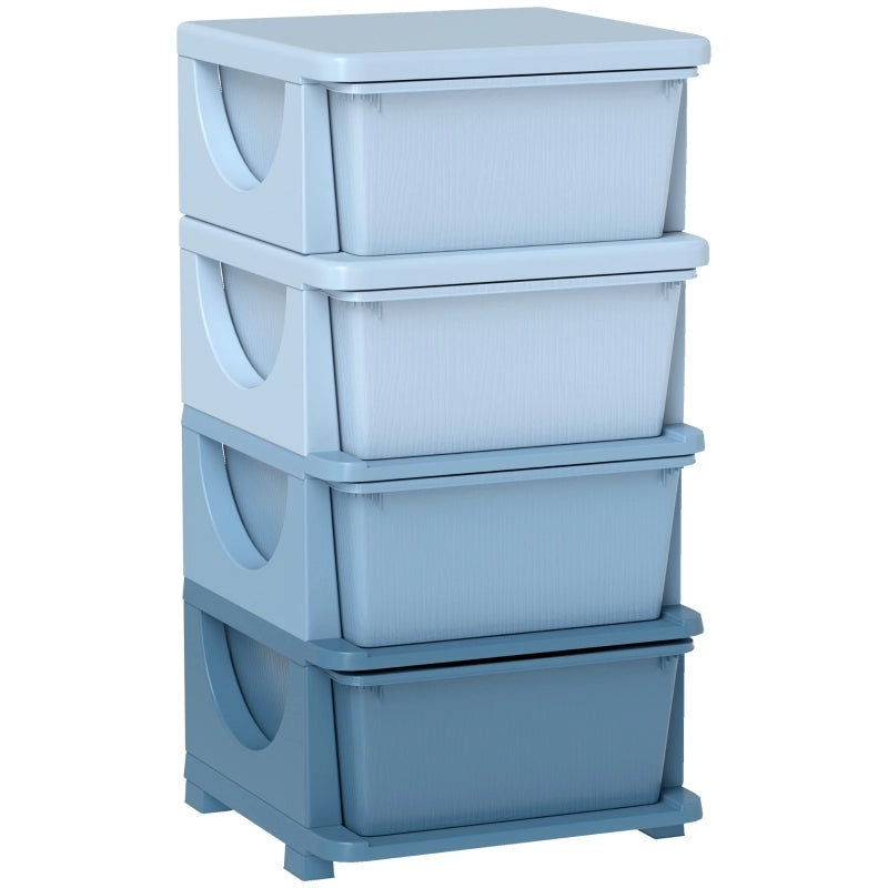 Scatole portaoggetti per bambini, 4 cassetti, bordi arrotondati, design in rilievo, in plastica, blu