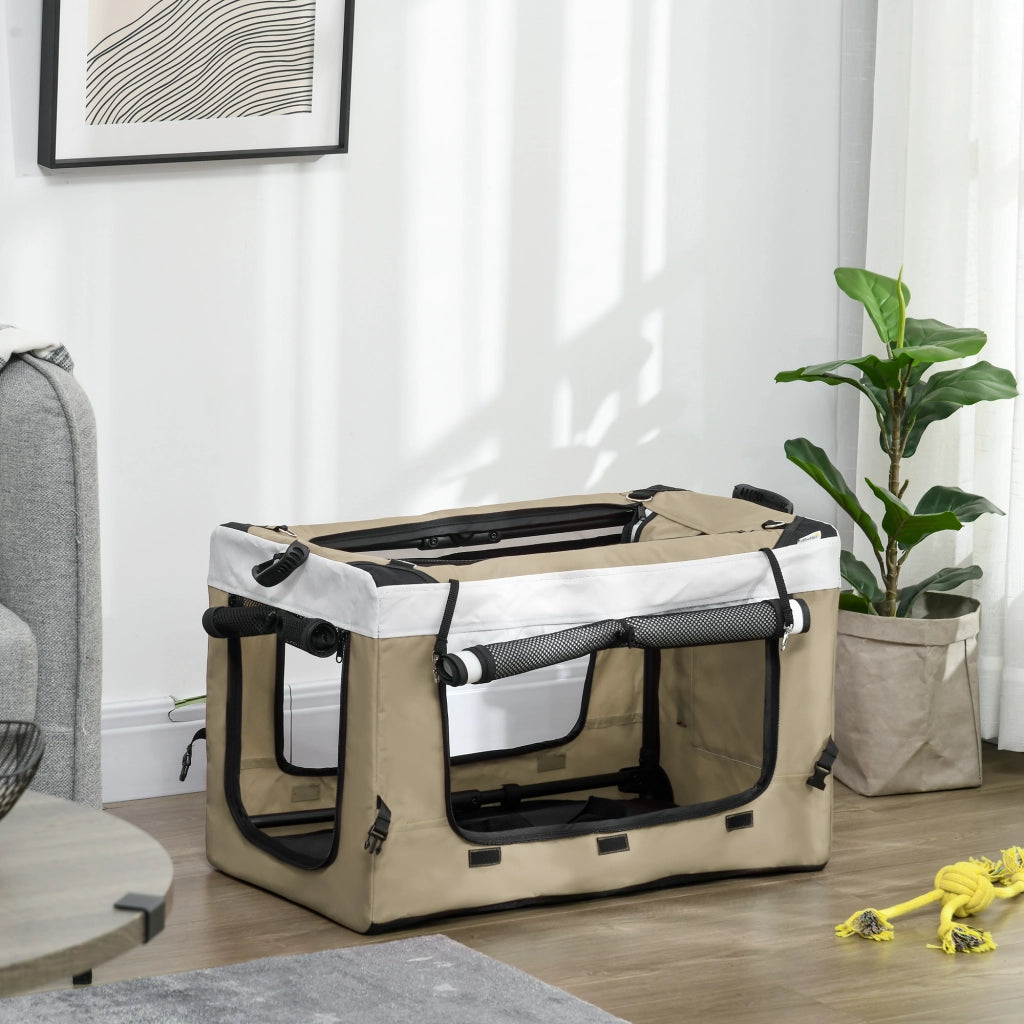 Carrello per cani pieghevole con cestino rimovibile ¨C zephmum ¨C Nero Khaki Bianco 81x58x97.5 cm