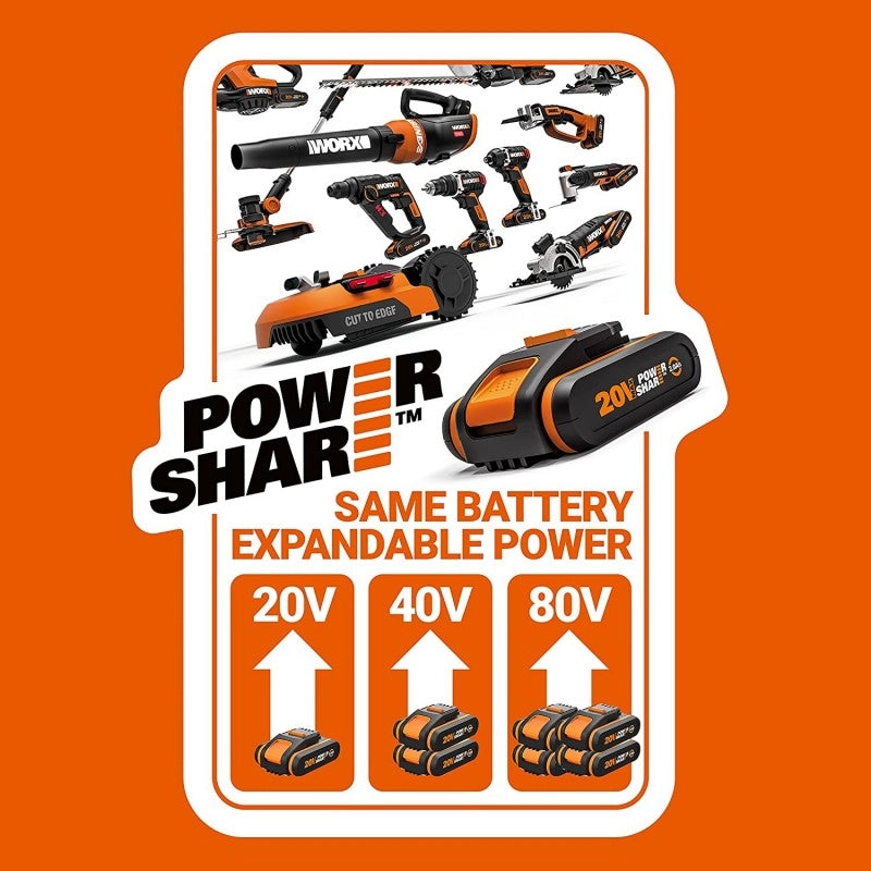 Tagliasiepi con Pertica a Batteria WG252E 20 Volt Lama 45 cm con Batteria 2Ah per Potatura in Altezza - WORX