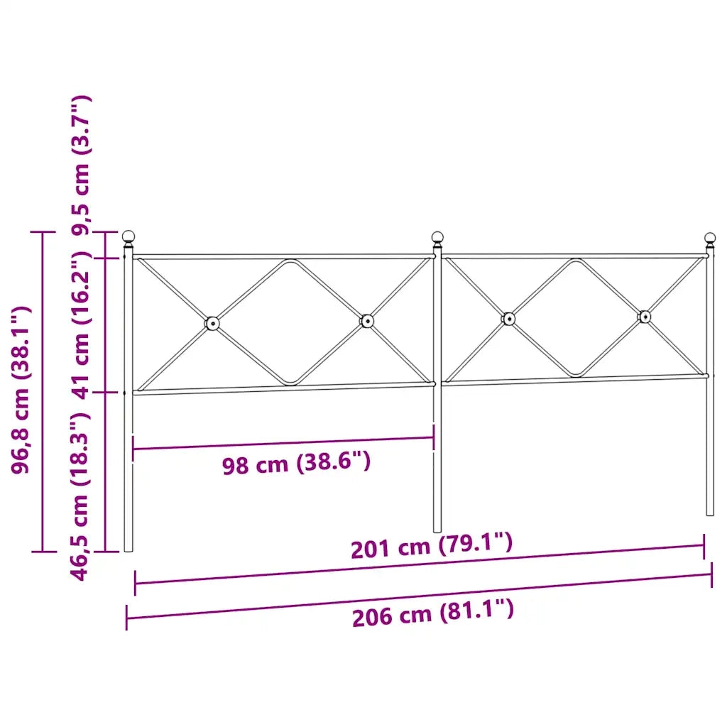Testiera di Ricambio in Metallo Nero 200 cm 376540