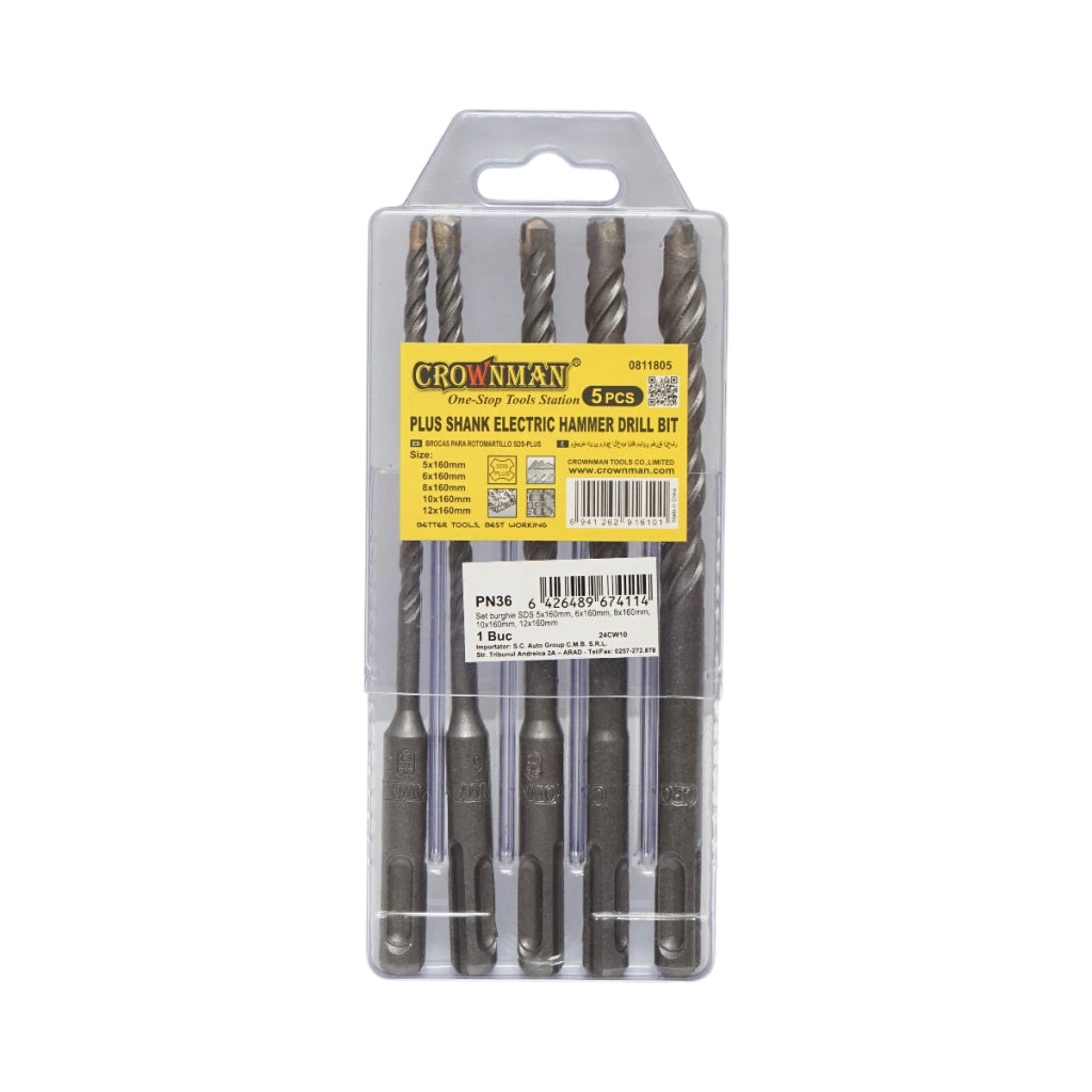 Set di punte da trapano SDS Crownman da 5 pezzi per calcestruzzo, muratura, mattoni