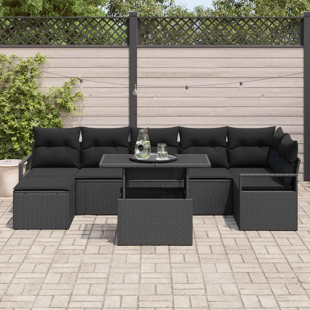 Set Divano da Giardino con archiviazione 8 pcs Nero Poly Rattan