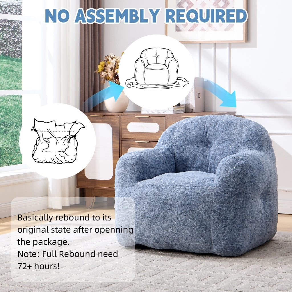 Poltrona Pouf con Braccioli ¨C Minimal ¨C Finta Pelliccia, Blu