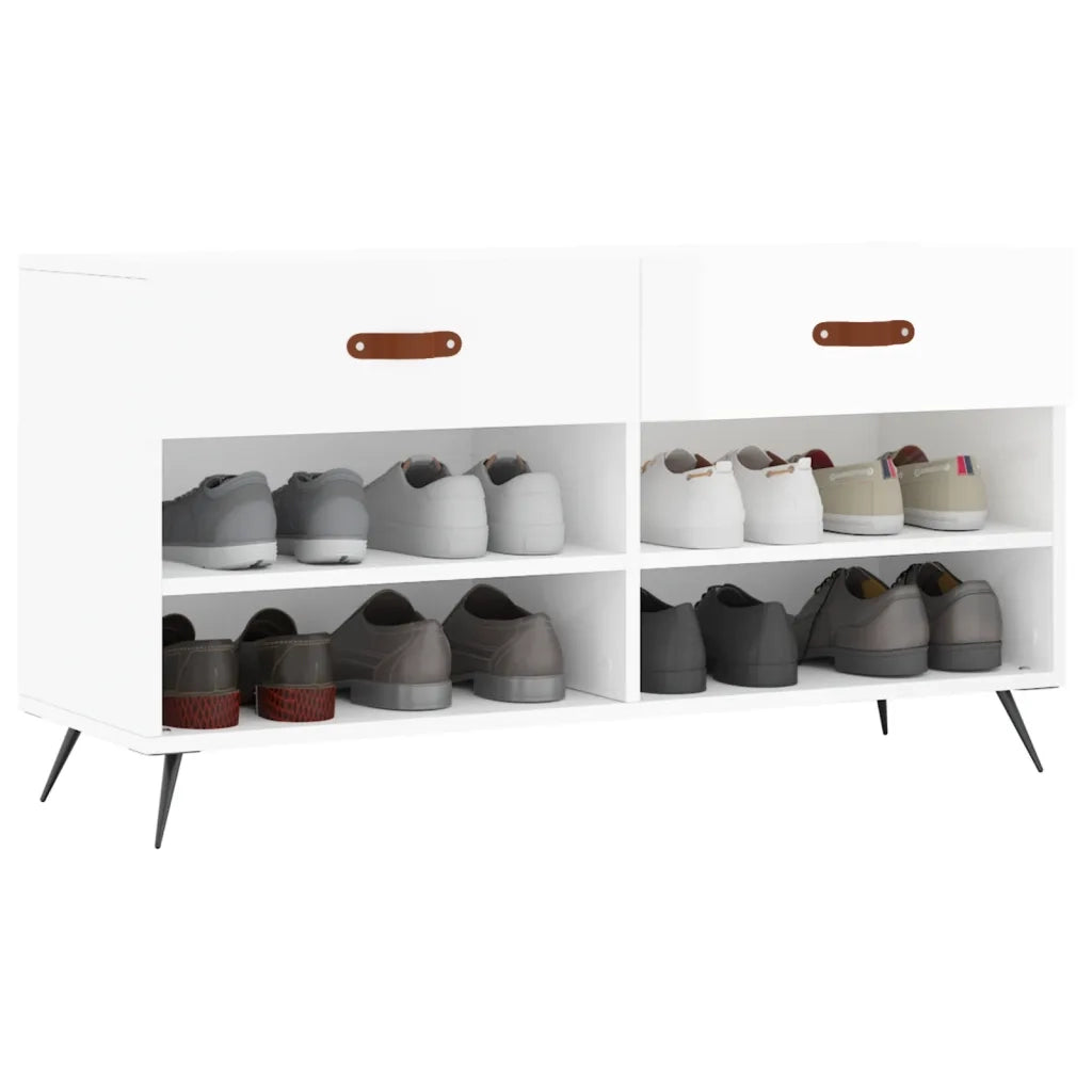 Panca Porta Scarpe | Scarpiera | Mobile per scarpe Bianco Lucido 102x35x55 cm Legno Multistrato