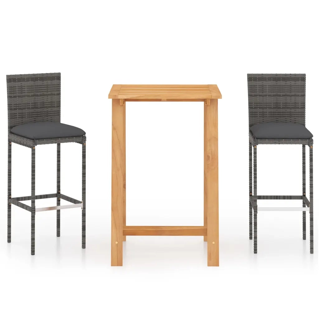 Set Bar da Giardino 3 pz con Cuscini Grigio 3067943