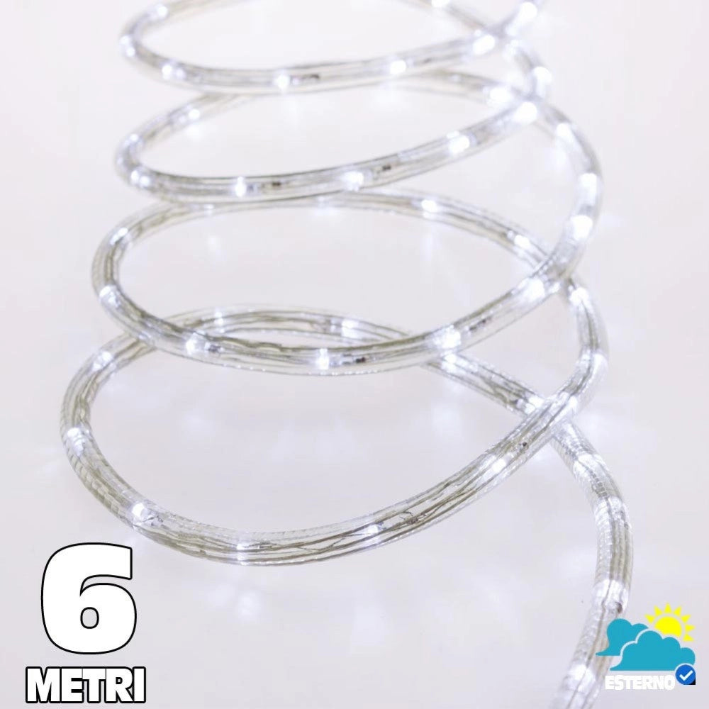 Trade Shop - Tubo Luminoso A 108 Led Per Esterno 6 Metri Di Luci Bianco Freddo Con Controller -