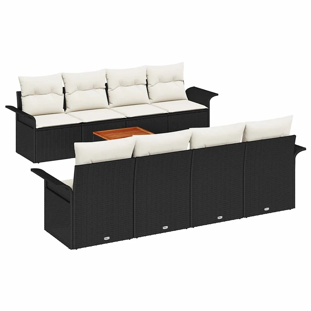 Set Divano da Giardino con cuscino 9 pcs Nero polyrattan