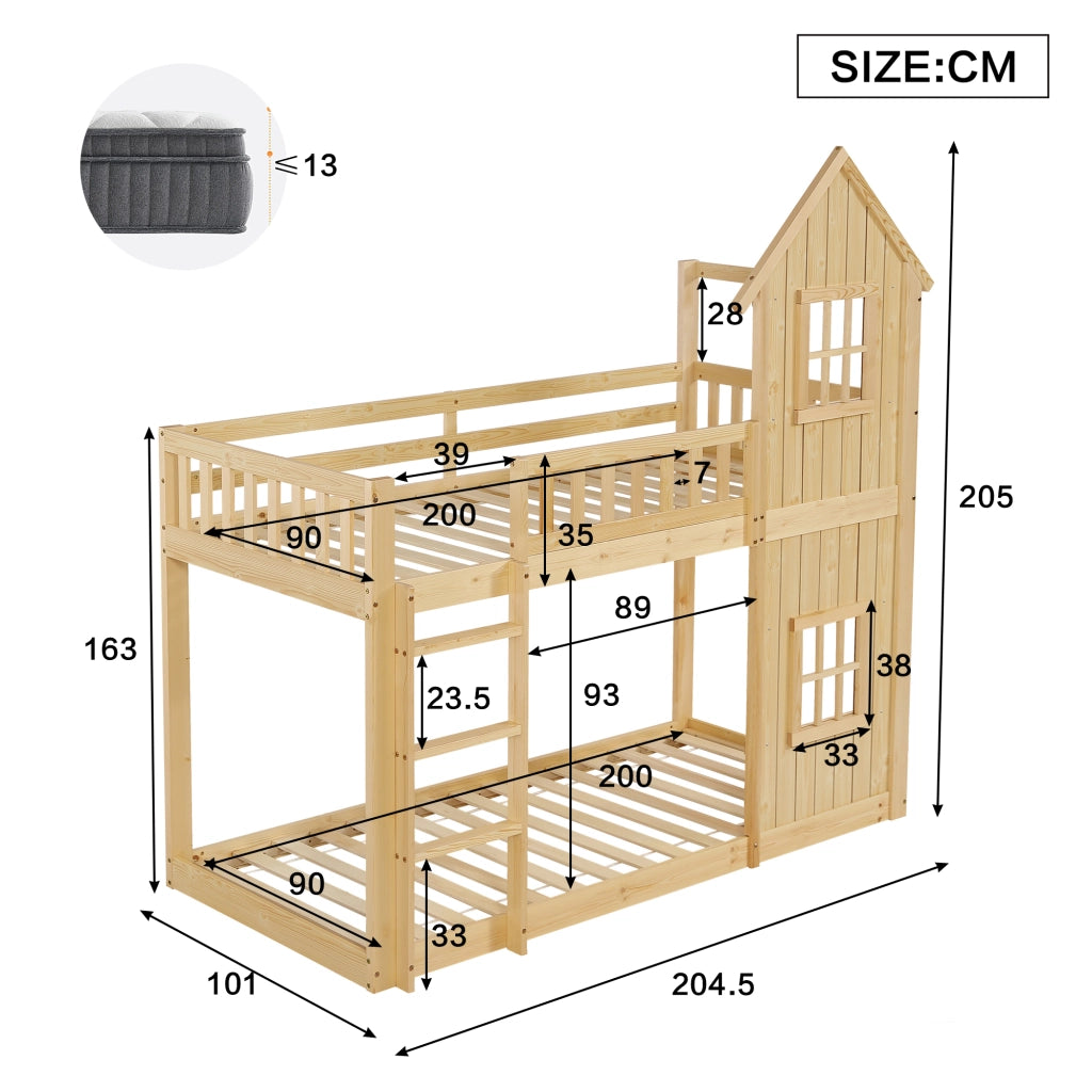 LETTO A CASTELLO Casa 90x200 cm Legno Naturale