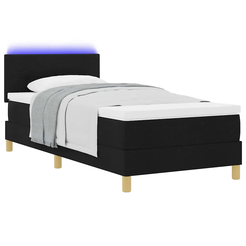 Letto a Sorgente LED con materasso Nero 90 x 200 cm Tessuto