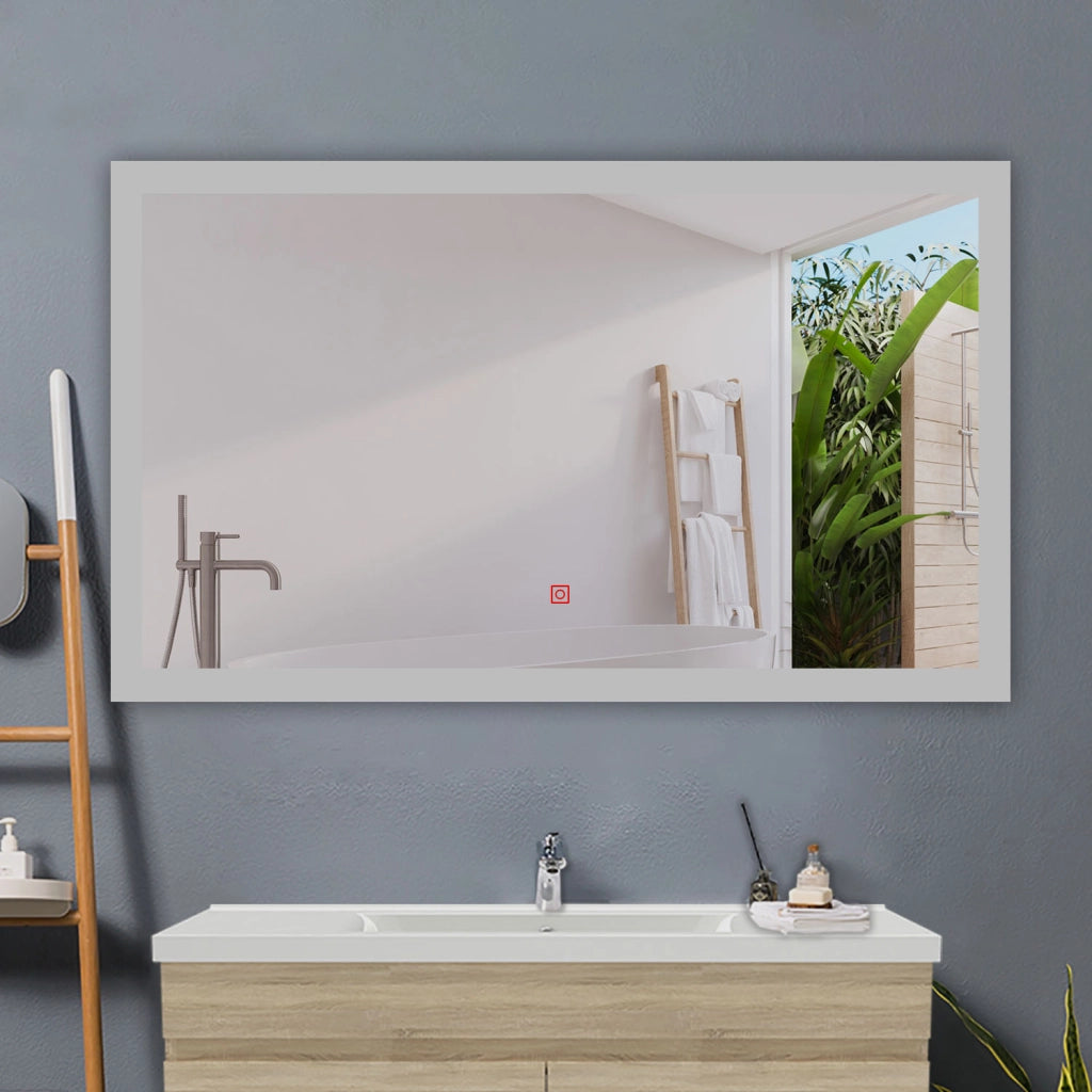 AICA Specchio da bagno a LED, Rettangolare 100 x 60 cm, Anti nebbia, Regolabile 3 LED di colore, Funzione Memoria