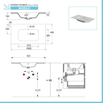 Mobile bagno sospeso 100 cm ossido e noce  con cassetti soft-close Kleo