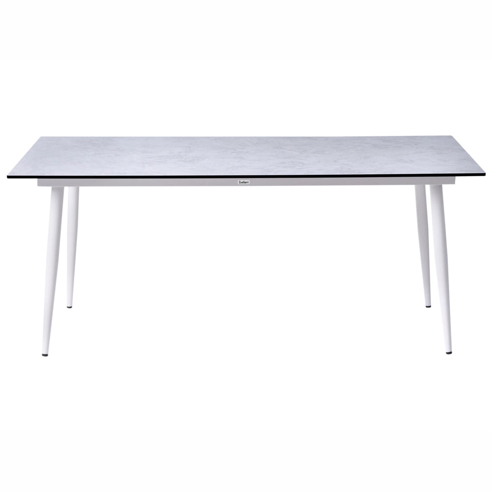 Tavolo da giardino con piano in HPL grigio chiaro e struttura in alluminio bianco resistente ai raggi UV all'acqua per esterni, in stile moderno