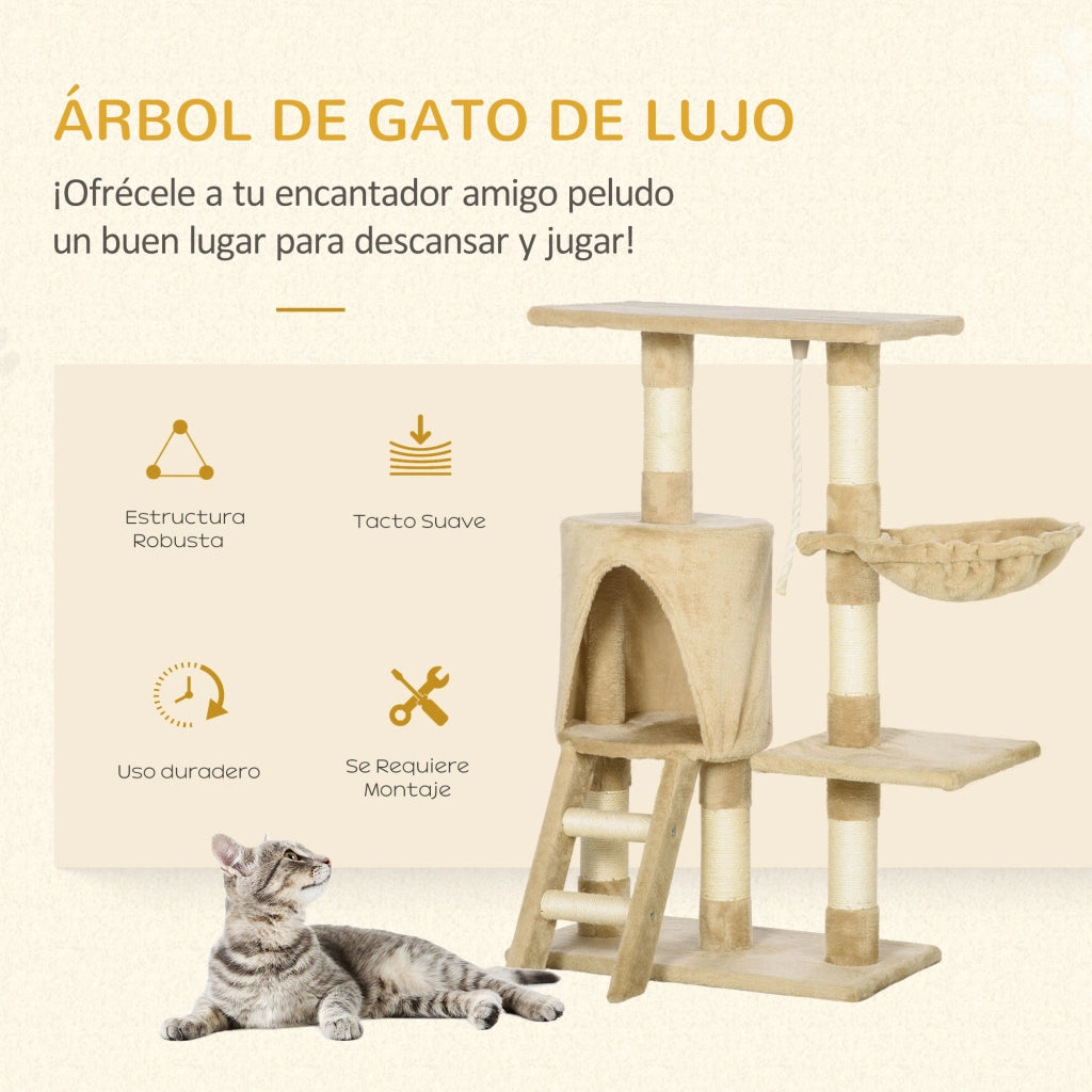 Tiragraffi per gatti con casetta e scala ¨C Xylo ¨C 55x30x95 cm marrone felpa