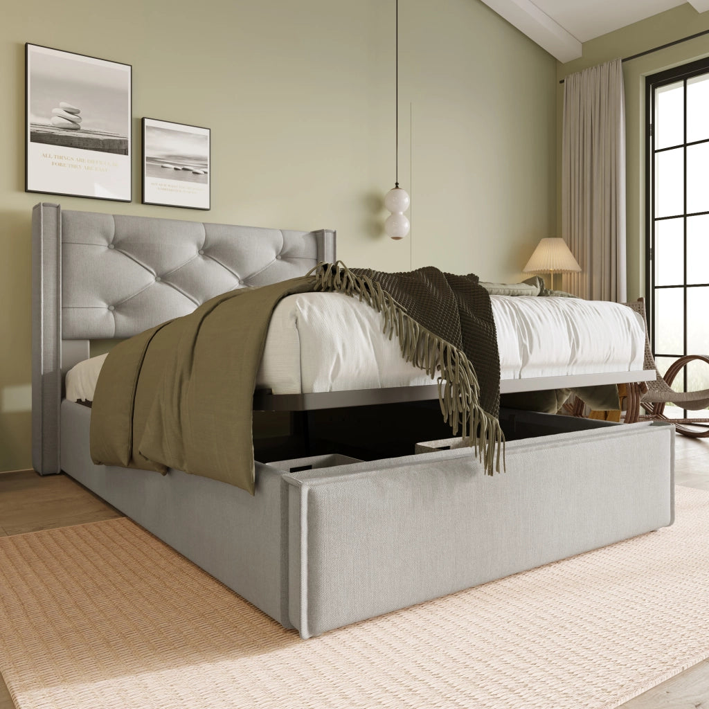 letto imbottito cotone grigio chiaro 90 x 200 cm