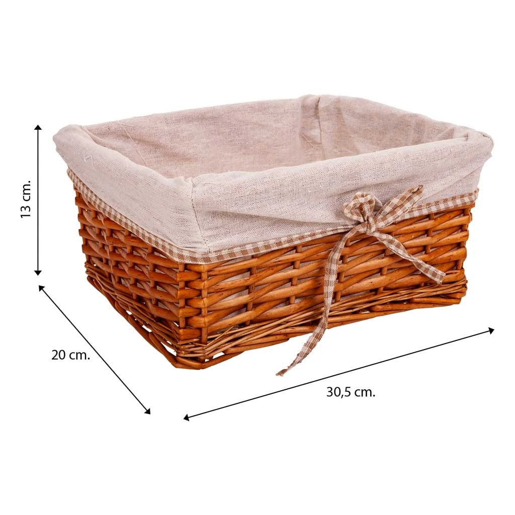 Set di 3 cestini in vimini foderati marroni