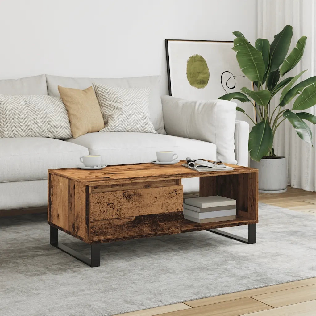 Tavolino da Salotto-Tavolino da soggiorno-Tavolo Legno Antico 90x50x36,5 cm in Truciolato 991298