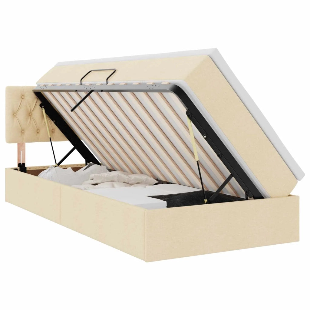 Letto con contenitore e LED con led Crema 100 x 200 cm Tessuto