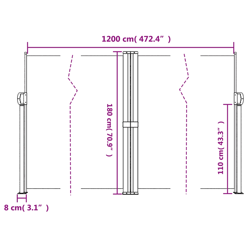 Tenda da Sole | Tenda parasole Laterale Retrattile Rossa 180x1200 cm
