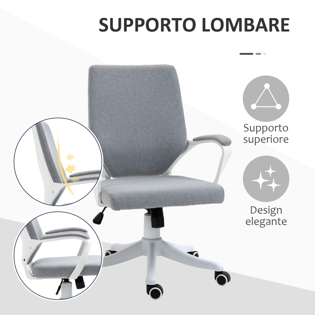 EasyComfort Sedia da Ufficio Ergonomica con Altezza Regolabile, Sedia Scrivania Imbottita Girevole 360° e Funzione Dondolo, in Tessuto effetto Lino Traspirante, per Studio, Grigio